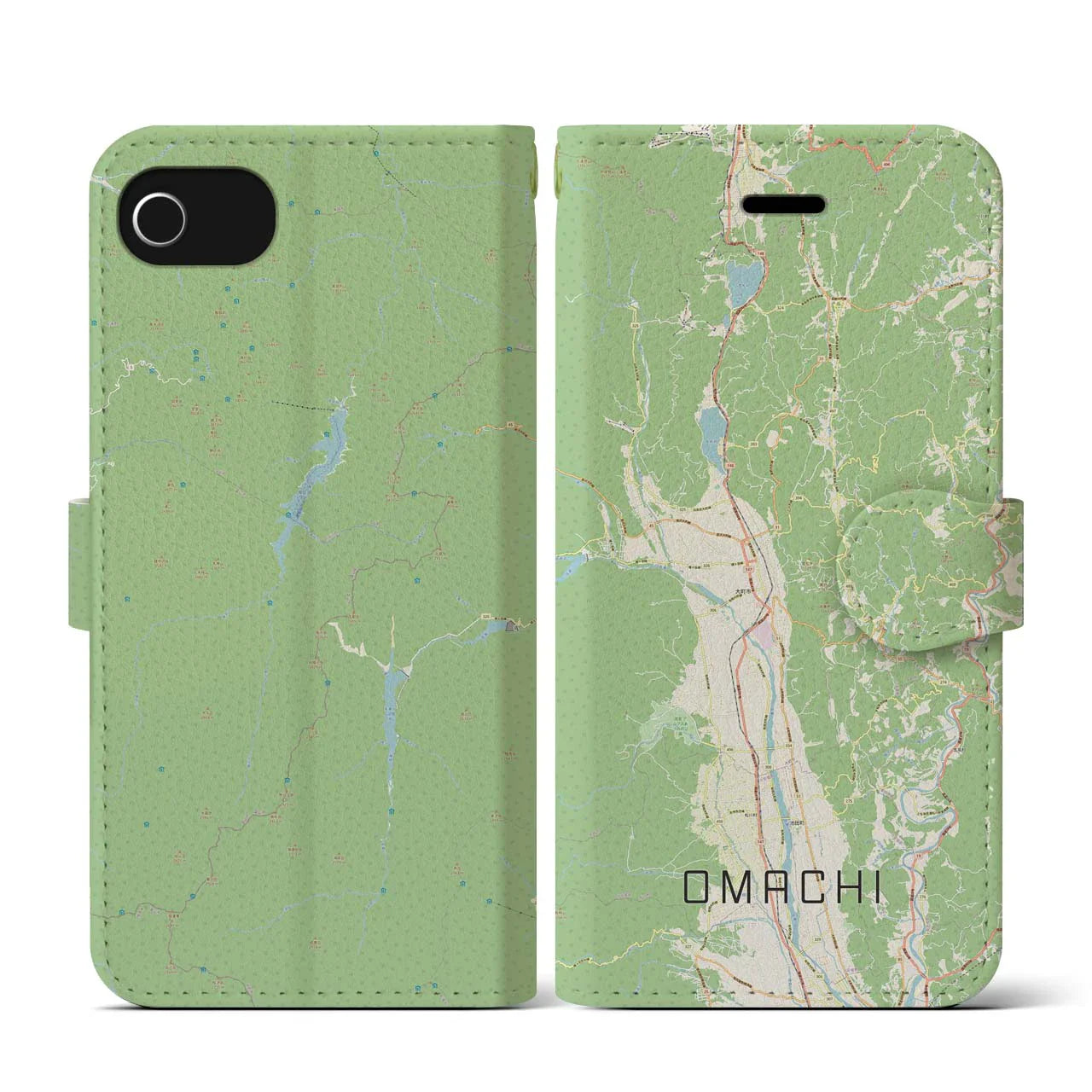 【大町(長野県)】地図柄iPhoneケース(手帳タイプ)ナチュラル・iPhone SE(第3 / 第2世代) / 8 / 7 / 6s / 6 用