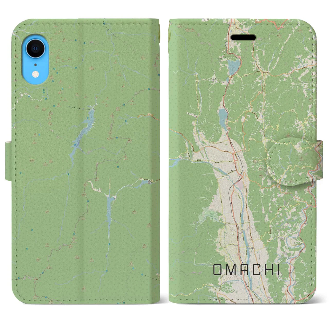 【大町(長野県)】地図柄iPhoneケース(手帳タイプ)ナチュラル・iPhone XR 用