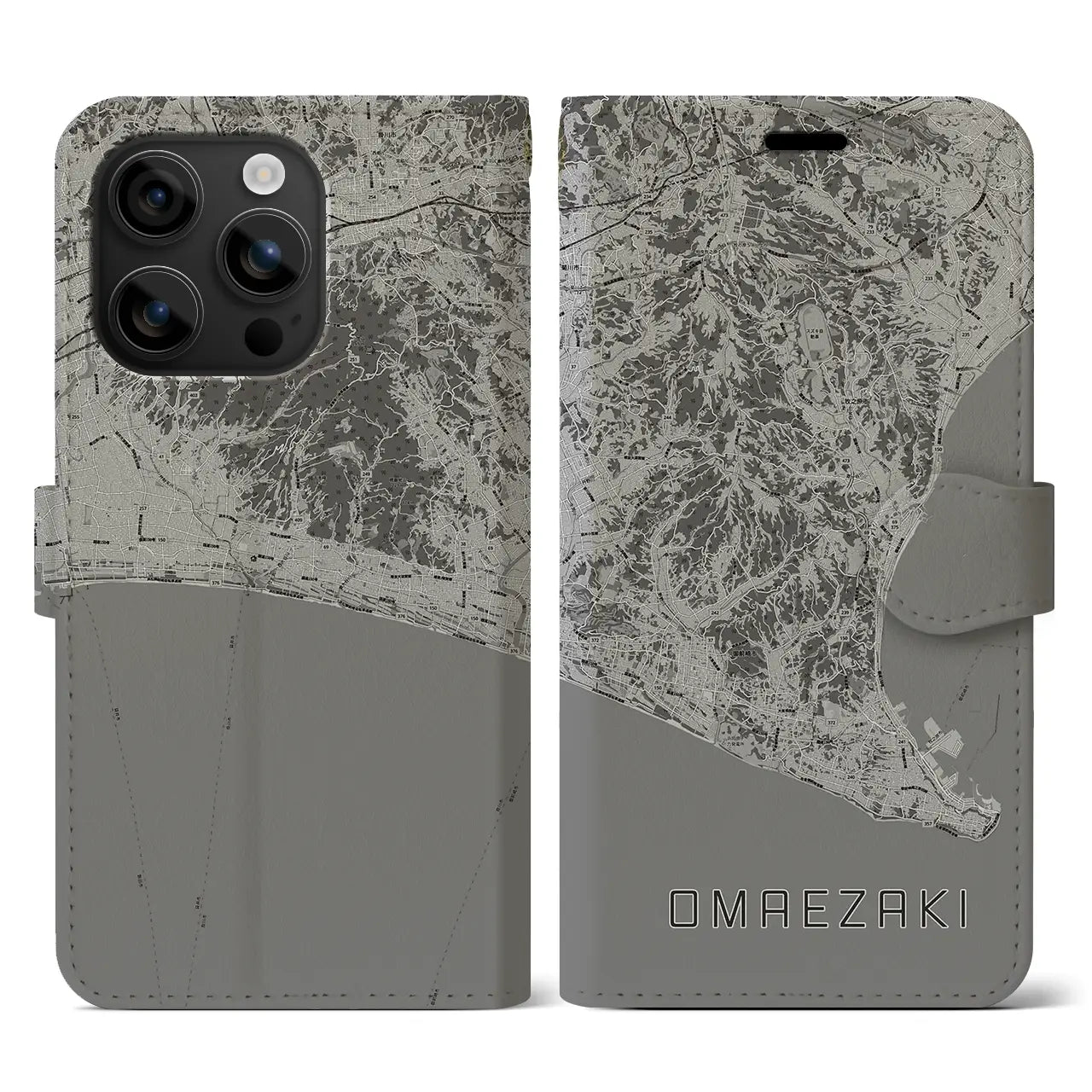 【御前崎(静岡県)】地図柄iPhoneケース(手帳タイプ)モノトーン・iPhone 16 用