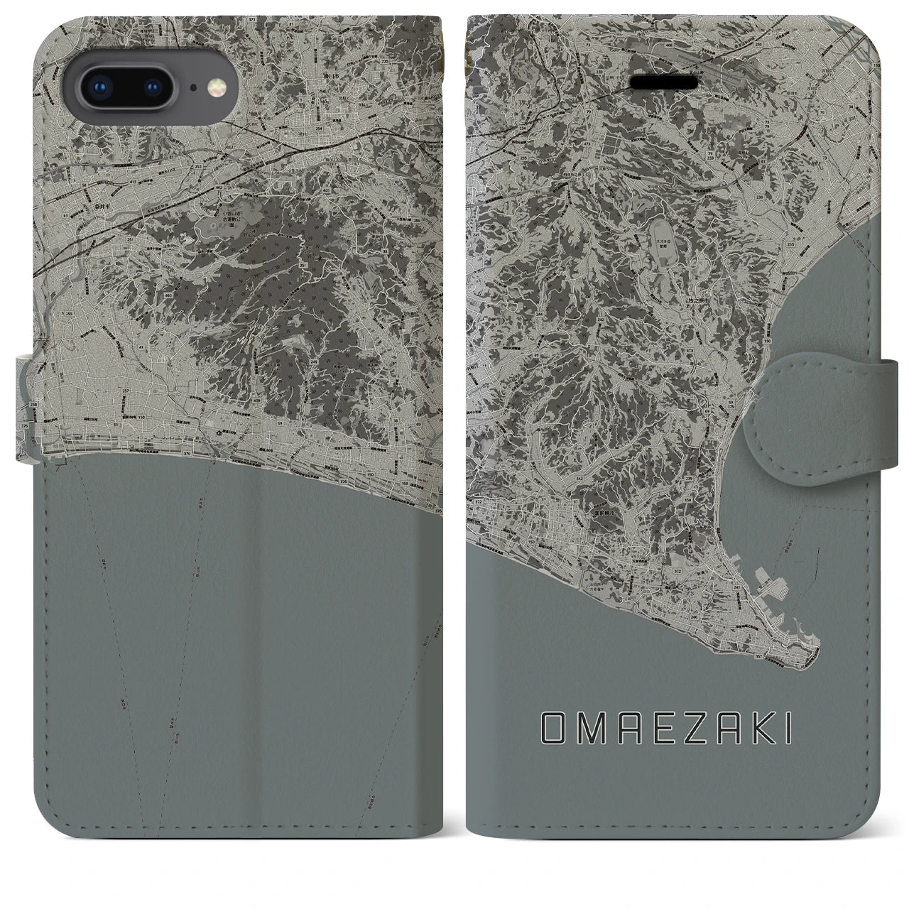 【御前崎(静岡県)】地図柄iPhoneケース(手帳タイプ)モノトーン・iPhone 8Plus /7Plus / 6sPlus / 6Plus 用