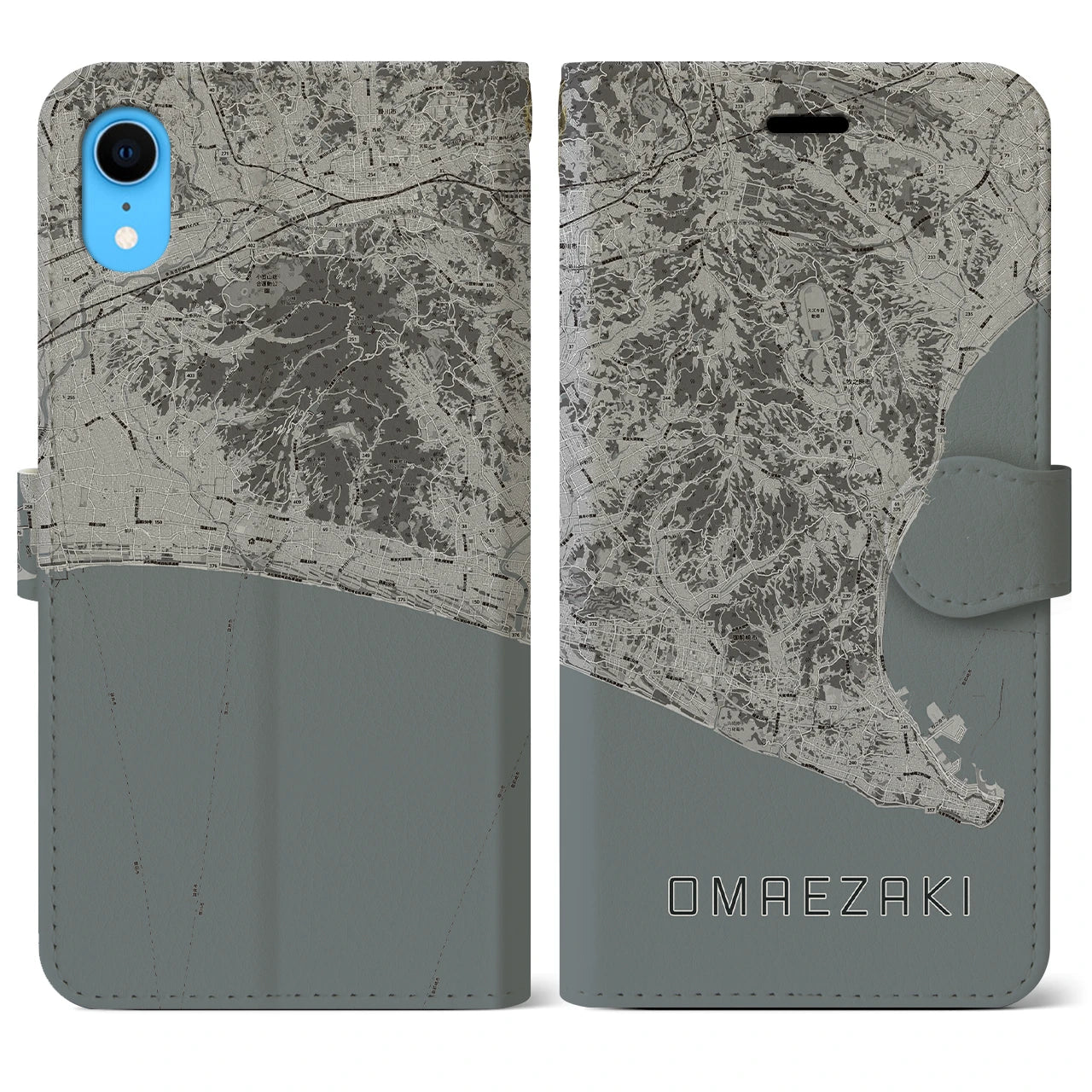 【御前崎(静岡県)】地図柄iPhoneケース(手帳タイプ)モノトーン・iPhone XR 用