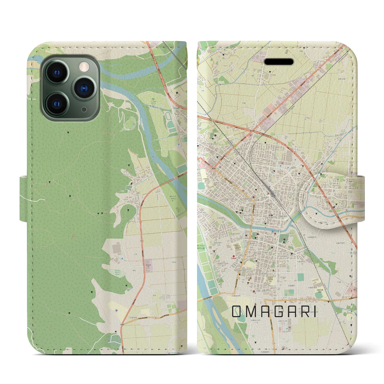 【大曲(秋田県)】地図柄iPhoneケース(手帳タイプ)ナチュラル・iPhone 11 Pro 用