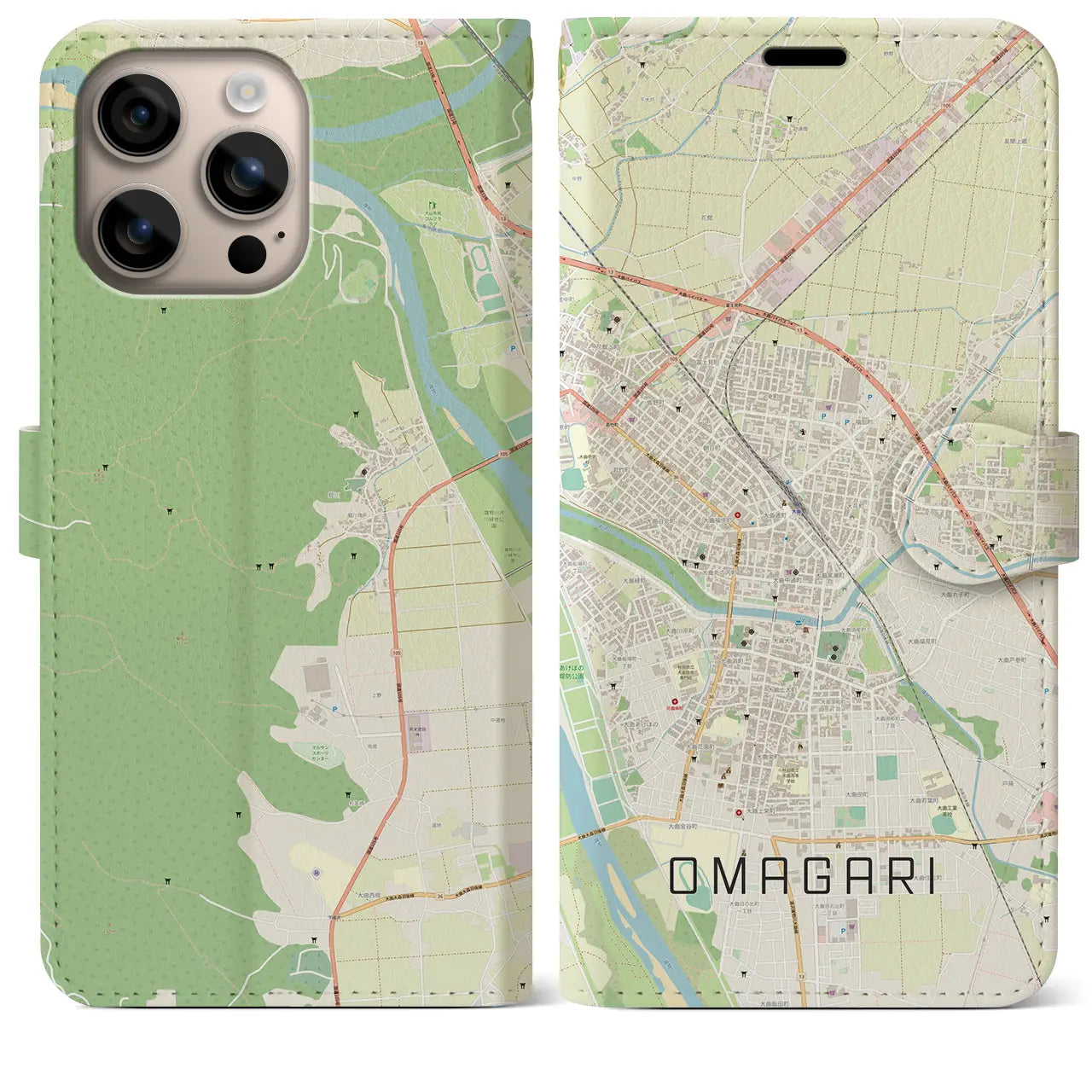 【大曲(秋田県)】地図柄iPhoneケース(手帳タイプ)ナチュラル・iPhone 16 Plus 用