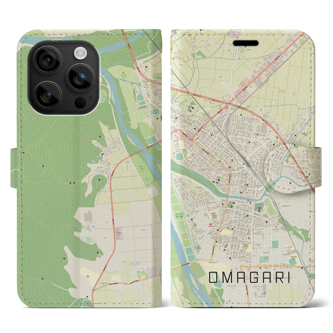 【大曲(秋田県)】地図柄iPhoneケース(手帳タイプ)ナチュラル・iPhone 16 用