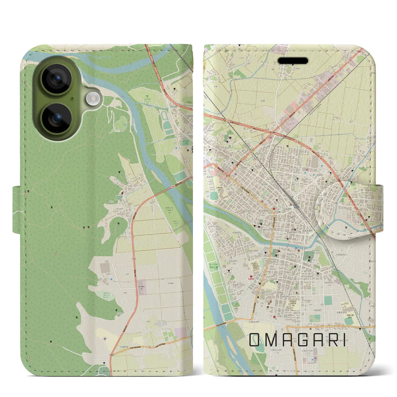 【大曲(秋田県)】地図柄iPhoneケース(手帳タイプ)モノトーン・iPhone 17 Pro Max 用