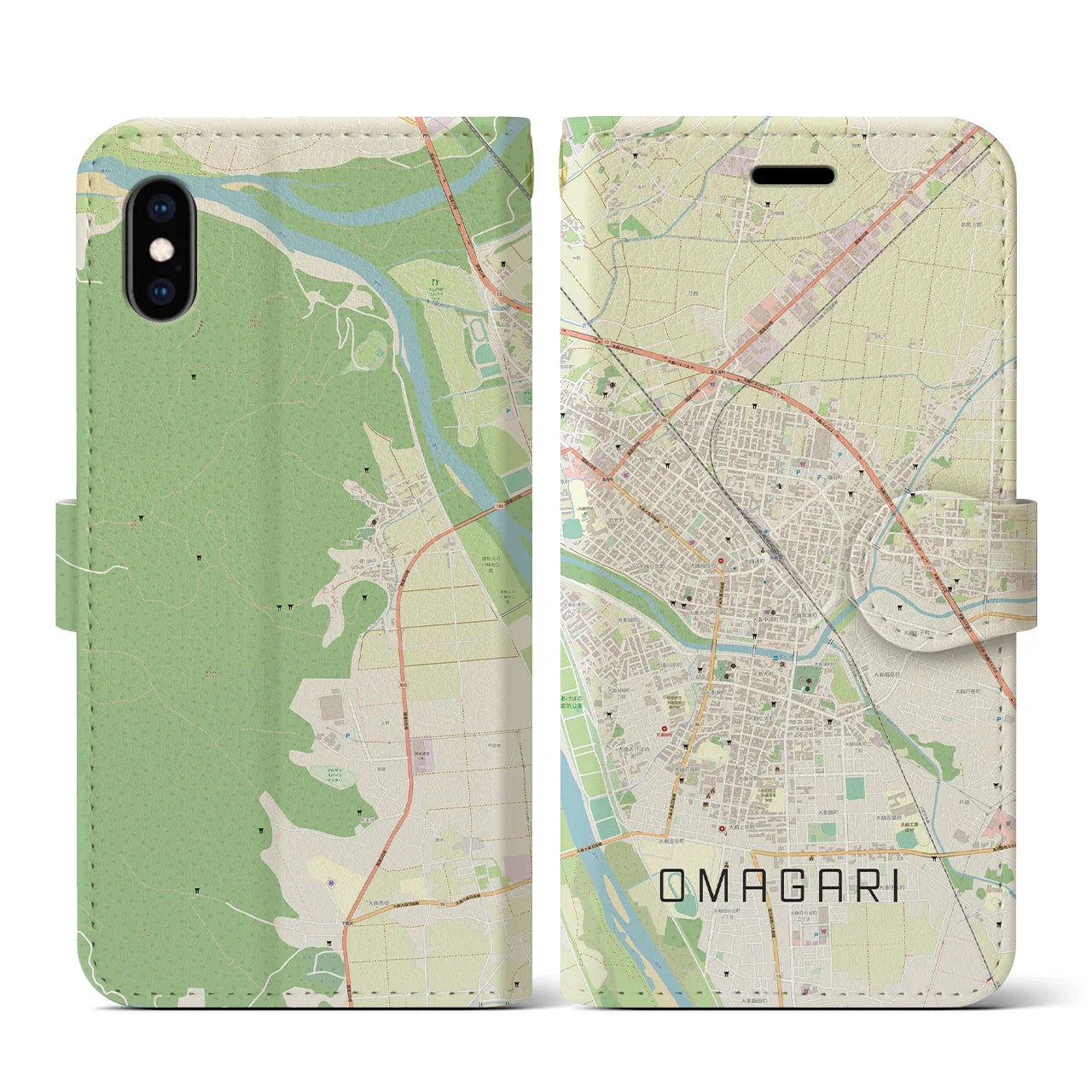 【大曲(秋田県)】地図柄iPhoneケース(手帳タイプ)ナチュラル・iPhone XS / X 用
