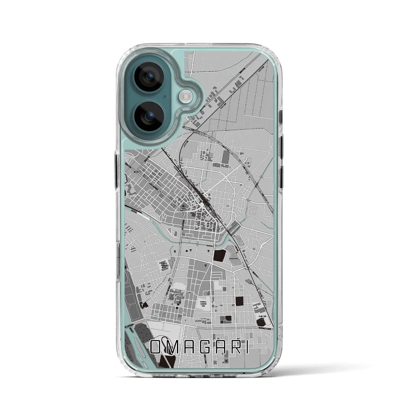【大曲(秋田県)】地図柄iPhoneケース(MagSafeタイプ)モノトーン・iPhone 16 Pro 用