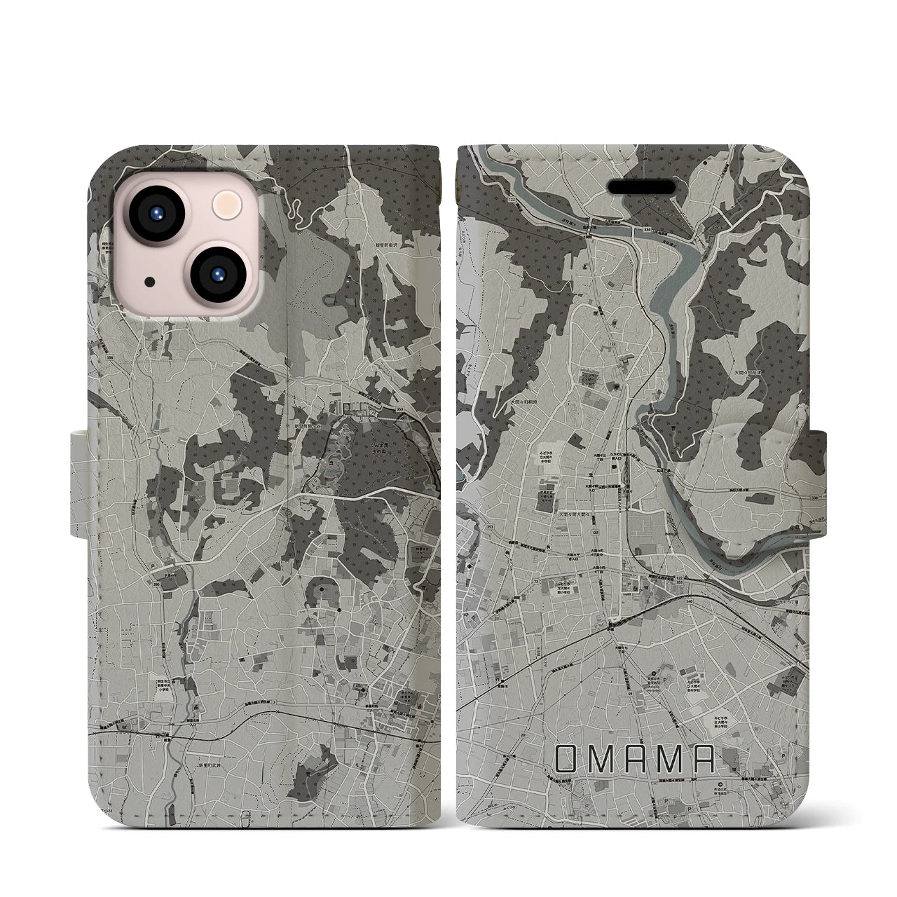 【大間々(群馬県)】地図柄iPhoneケース(手帳タイプ)