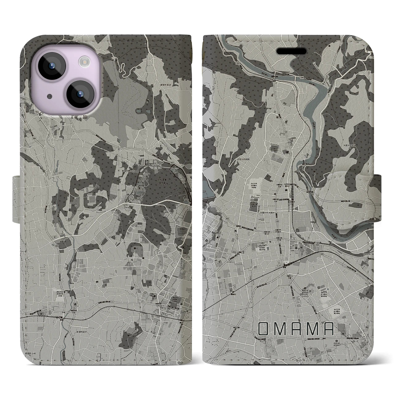 【大間々(群馬県)】地図柄iPhoneケース(手帳タイプ)