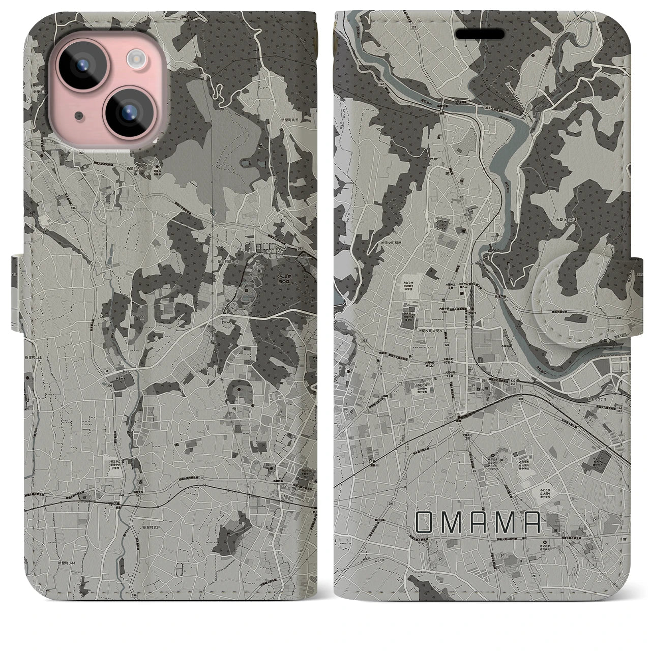 【大間々(群馬県)】地図柄iPhoneケース(手帳タイプ)