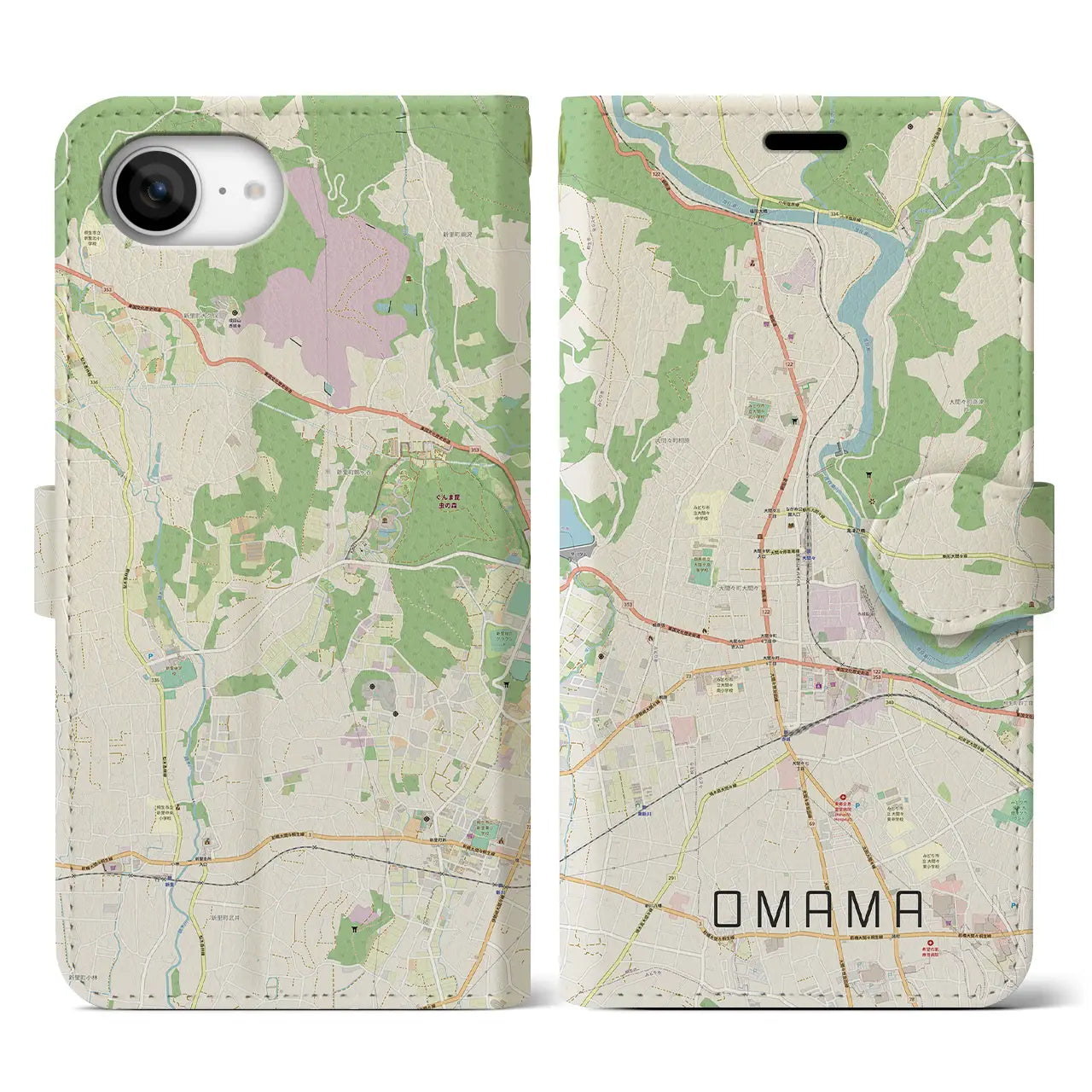 【大間々(群馬県)】地図柄iPhoneケース(手帳タイプ)