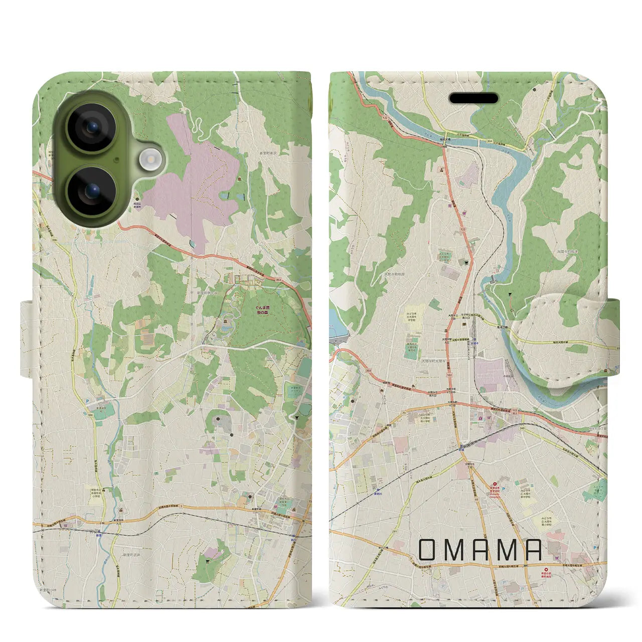 【大間々(群馬県)】地図柄iPhoneケース(手帳タイプ)