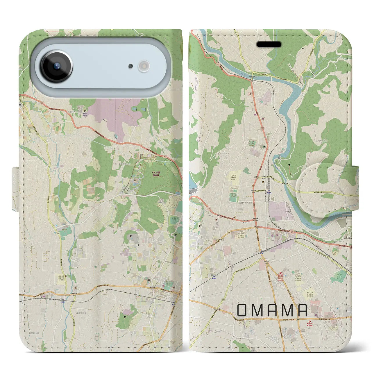 【大間々(群馬県)】地図柄iPhoneケース(手帳タイプ)