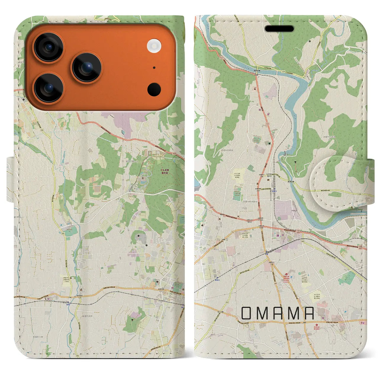 【大間々(群馬県)】地図柄iPhoneケース(手帳タイプ)