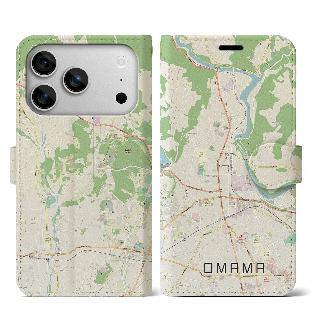 【大間々(群馬県)】地図柄iPhoneケース(手帳タイプ)