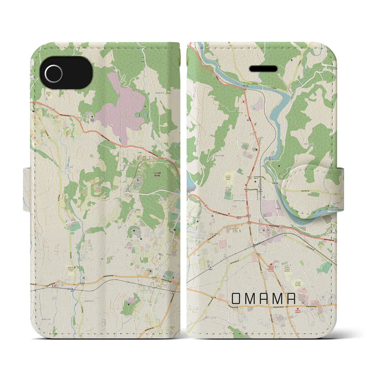 【大間々(群馬県)】地図柄iPhoneケース(手帳タイプ)ナチュラル・iPhone SE(第3 / 第2世代) / 8 / 7 / 6s / 6 用