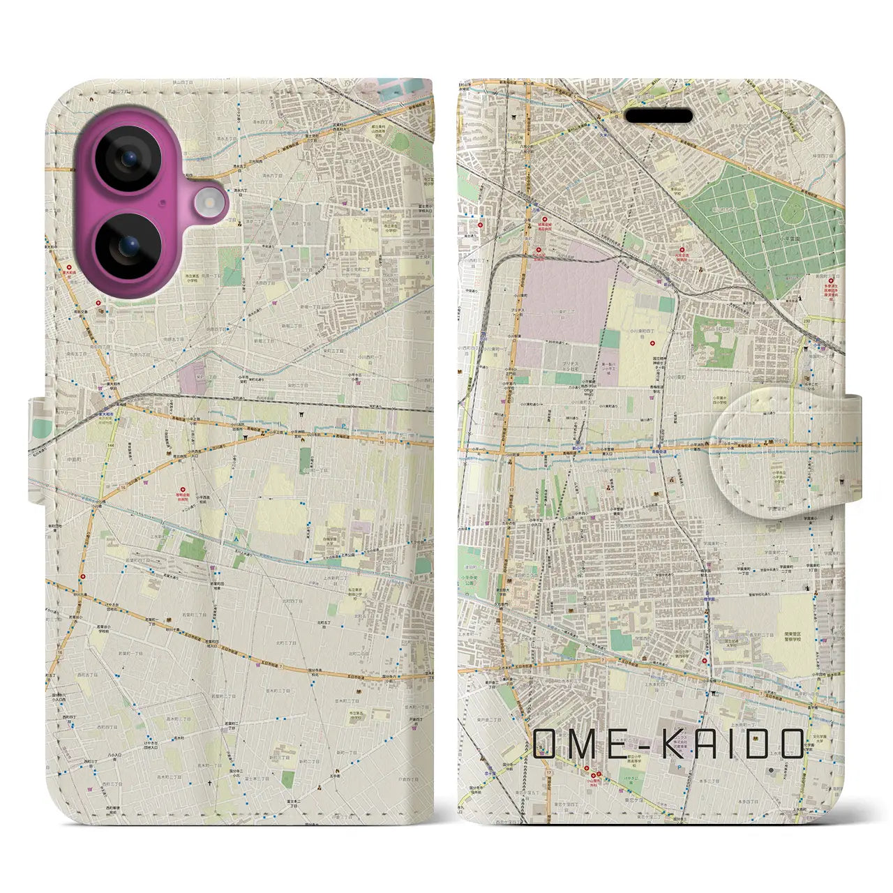 【青梅街道(東京都)】地図柄iPhoneケース(手帳タイプ)ナチュラル・iPhone 16 Pro 用