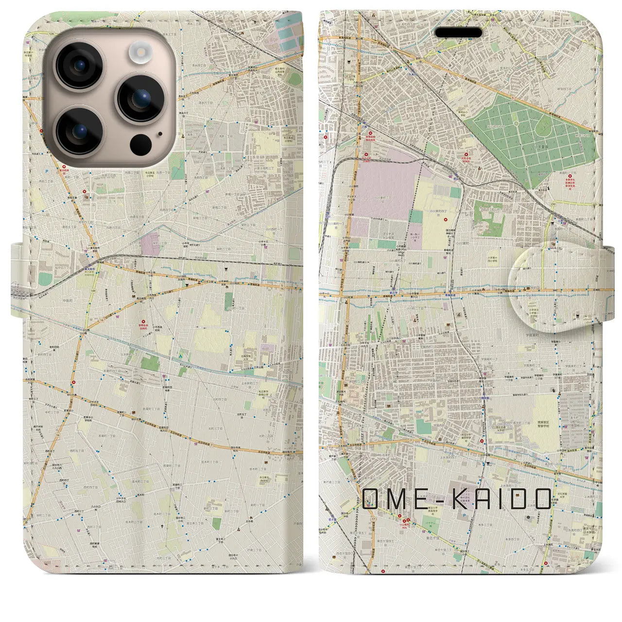 【青梅街道(東京都)】地図柄iPhoneケース(手帳タイプ)ナチュラル・iPhone 16 Plus 用