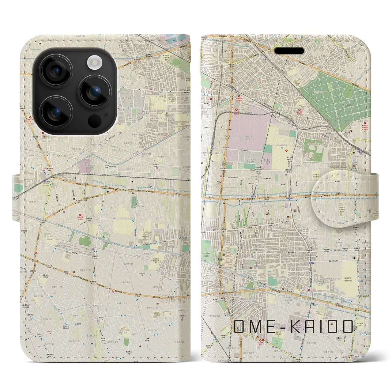 【青梅街道(東京都)】地図柄iPhoneケース(手帳タイプ)ナチュラル・iPhone 16 用