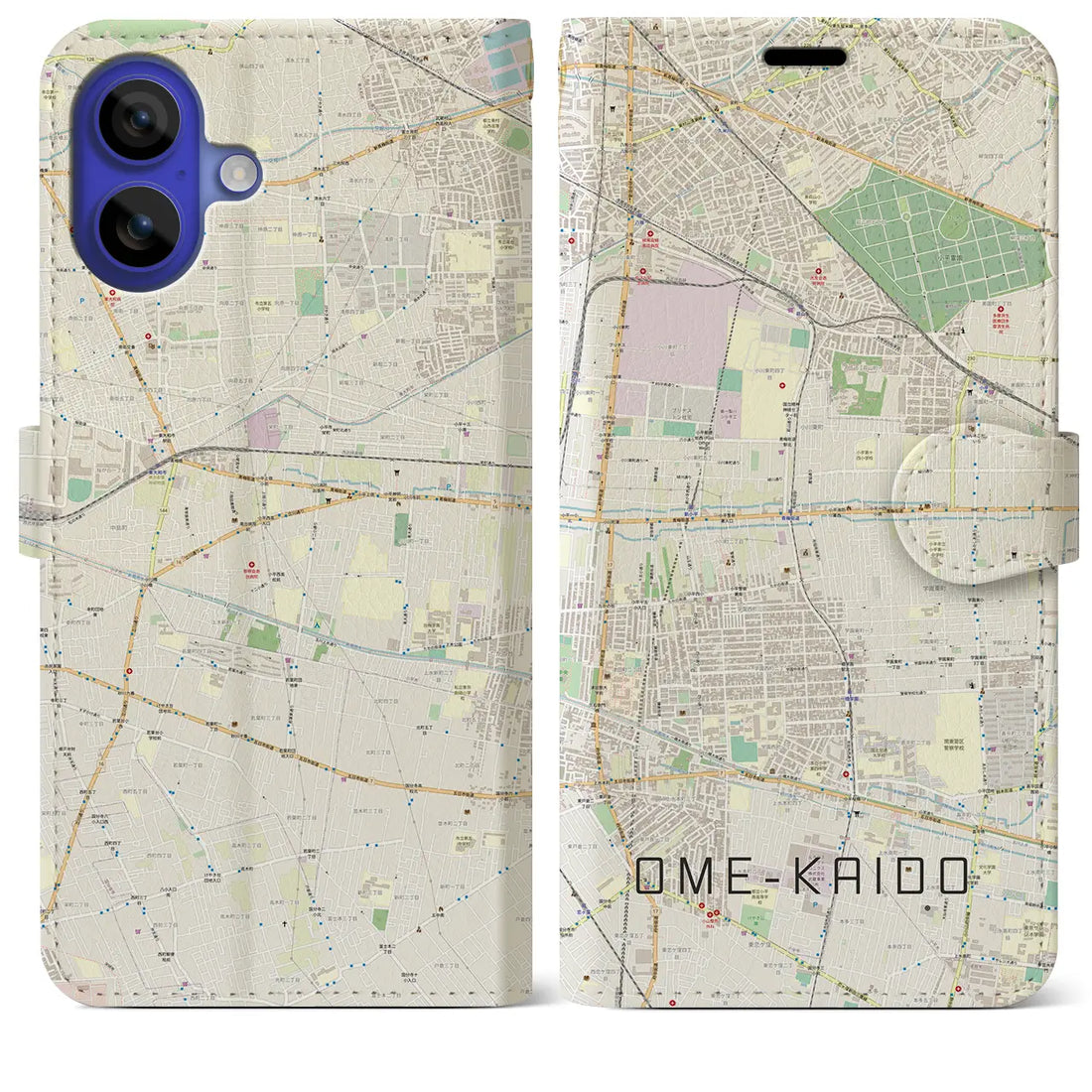 【青梅街道(東京都)】地図柄iPhoneケース(手帳タイプ)ナチュラル・iPhone 16 Pro Max 用