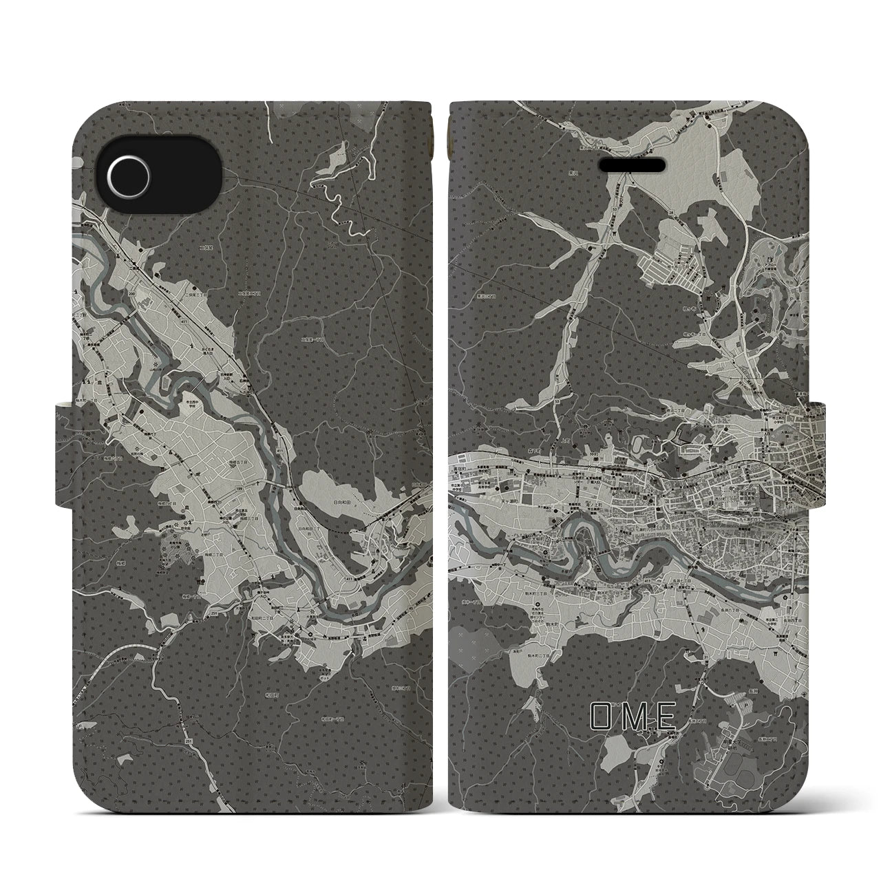 【青梅(東京都)】地図柄iPhoneケース(手帳タイプ)モノトーン・iPhone SE(第3 / 第2世代) / 8 / 7 / 6s / 6 用