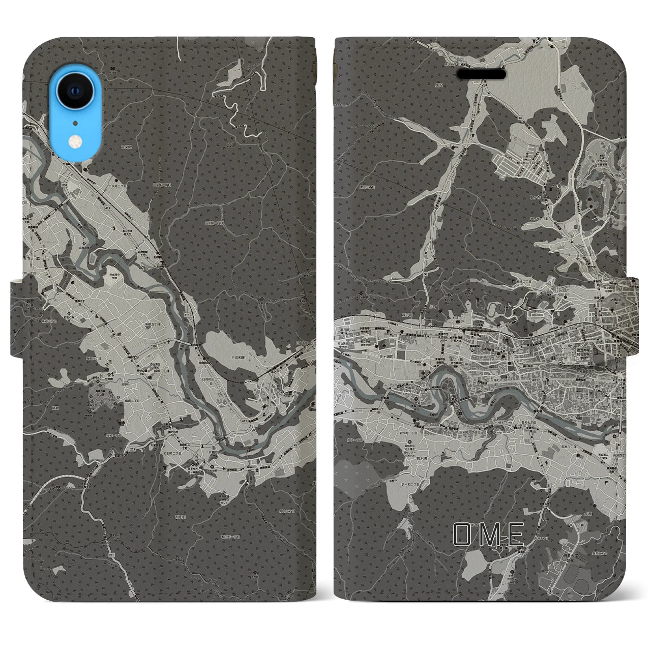 【青梅(東京都)】地図柄iPhoneケース(手帳タイプ)モノトーン・iPhone XR 用