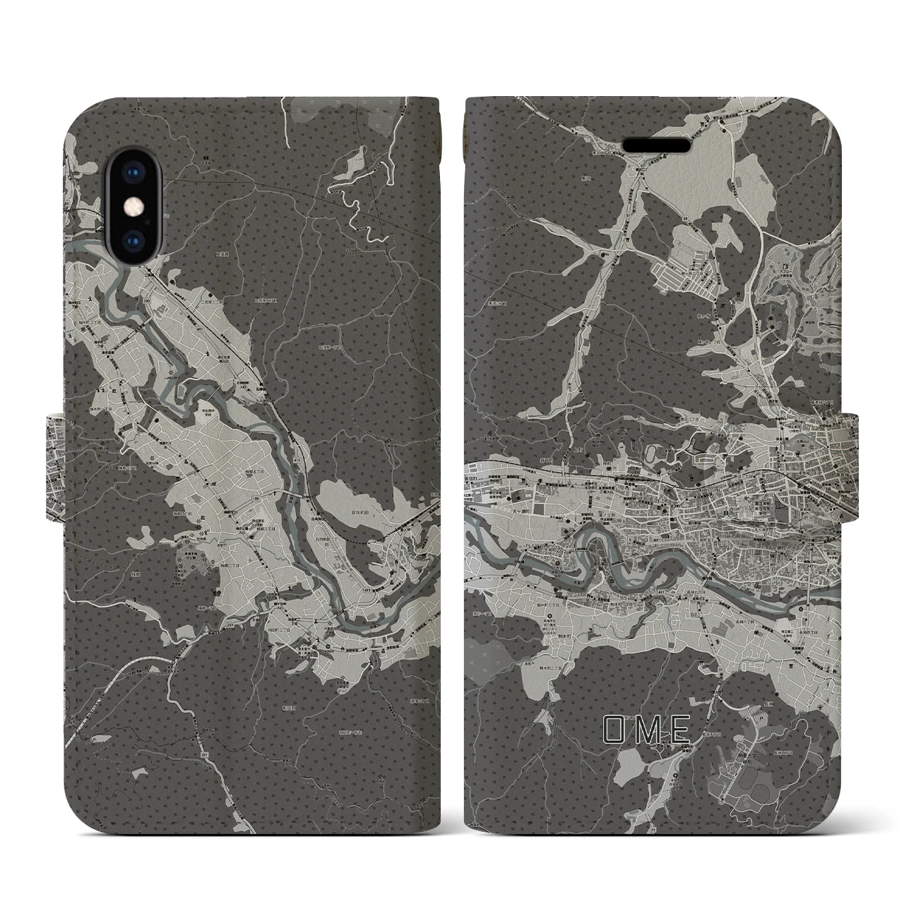 【青梅(東京都)】地図柄iPhoneケース(手帳タイプ)モノトーン・iPhone XS / X 用