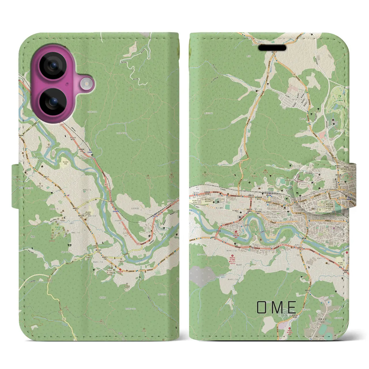 【青梅(東京都)】地図柄iPhoneケース(手帳タイプ)ナチュラル・iPhone 16 Pro 用