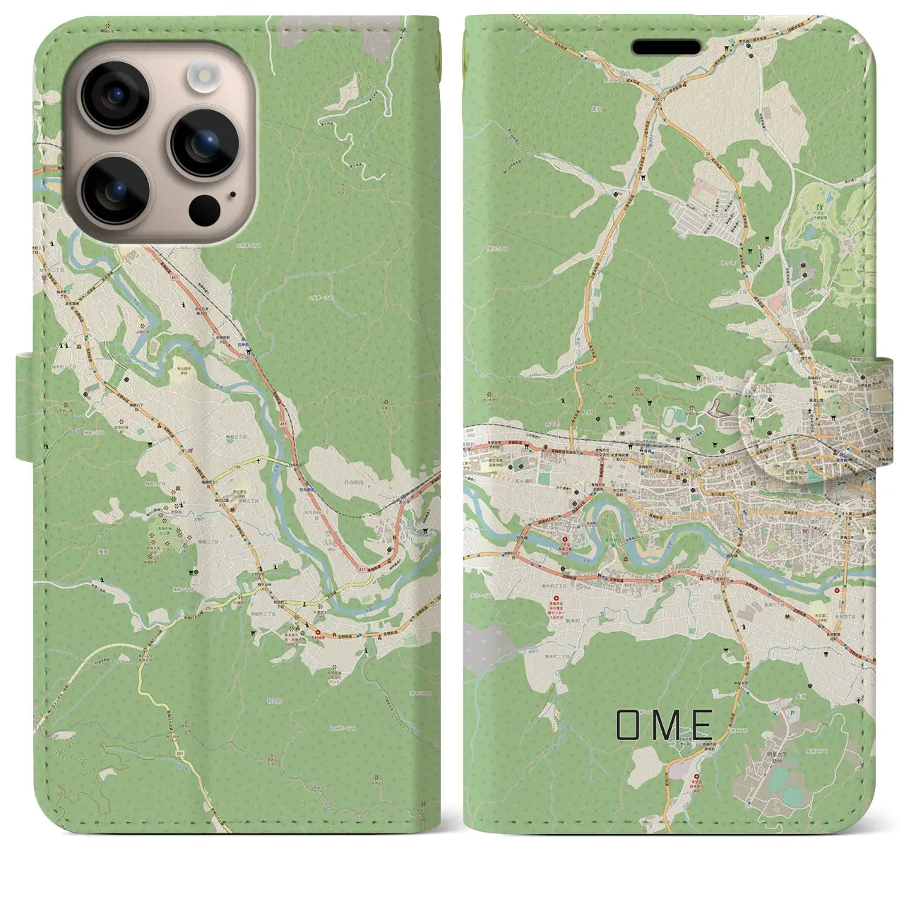 【青梅(東京都)】地図柄iPhoneケース(手帳タイプ)ナチュラル・iPhone 16 Plus 用