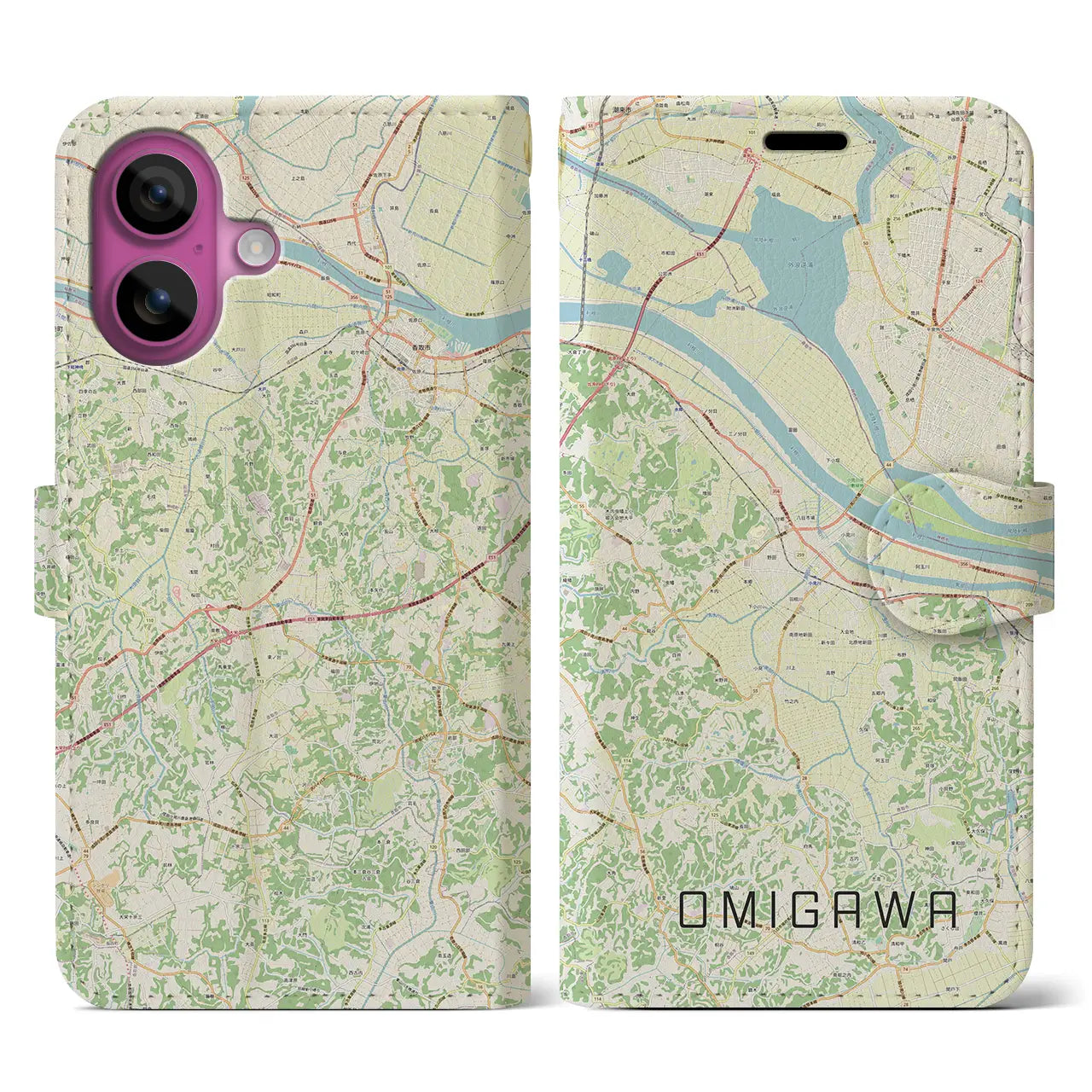【小見川(千葉県)】地図柄iPhoneケース(手帳タイプ)