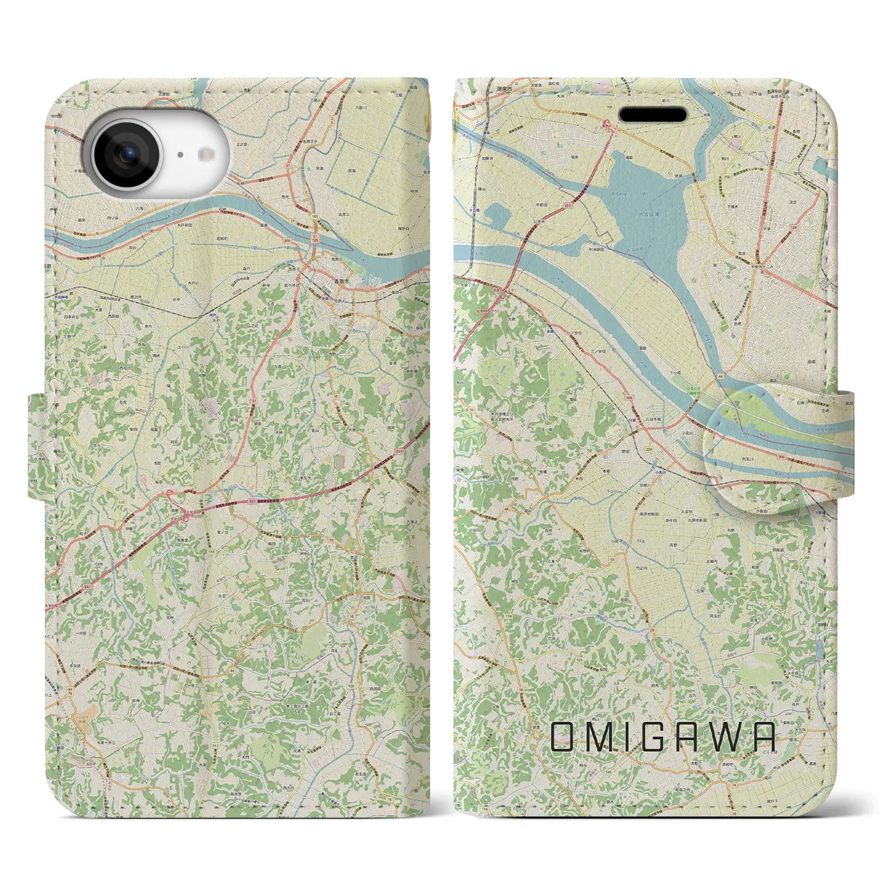 【小見川(千葉県)】地図柄iPhoneケース(手帳タイプ)