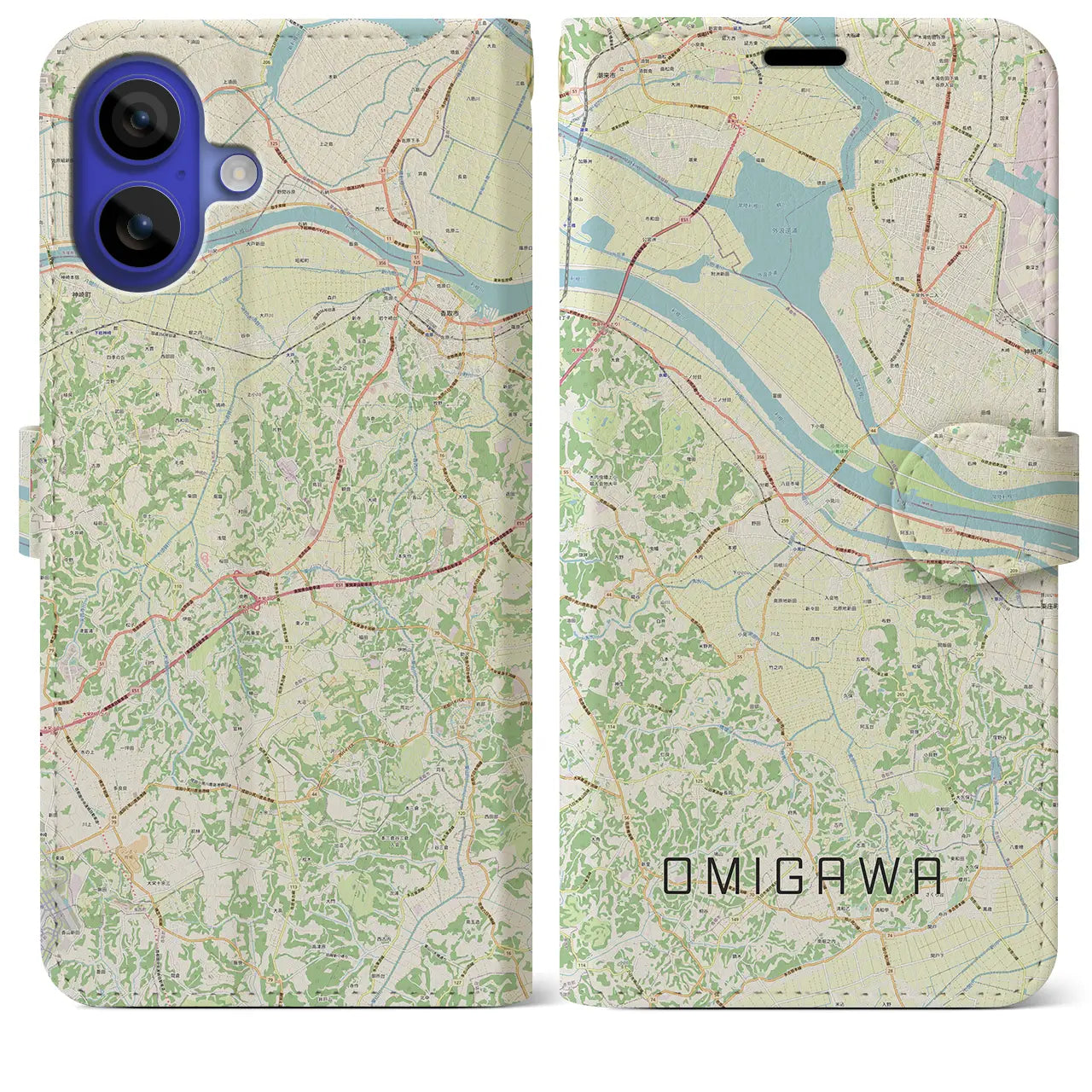 【小見川(千葉県)】地図柄iPhoneケース(手帳タイプ)ナチュラル・iPhone 16 Pro Max 用