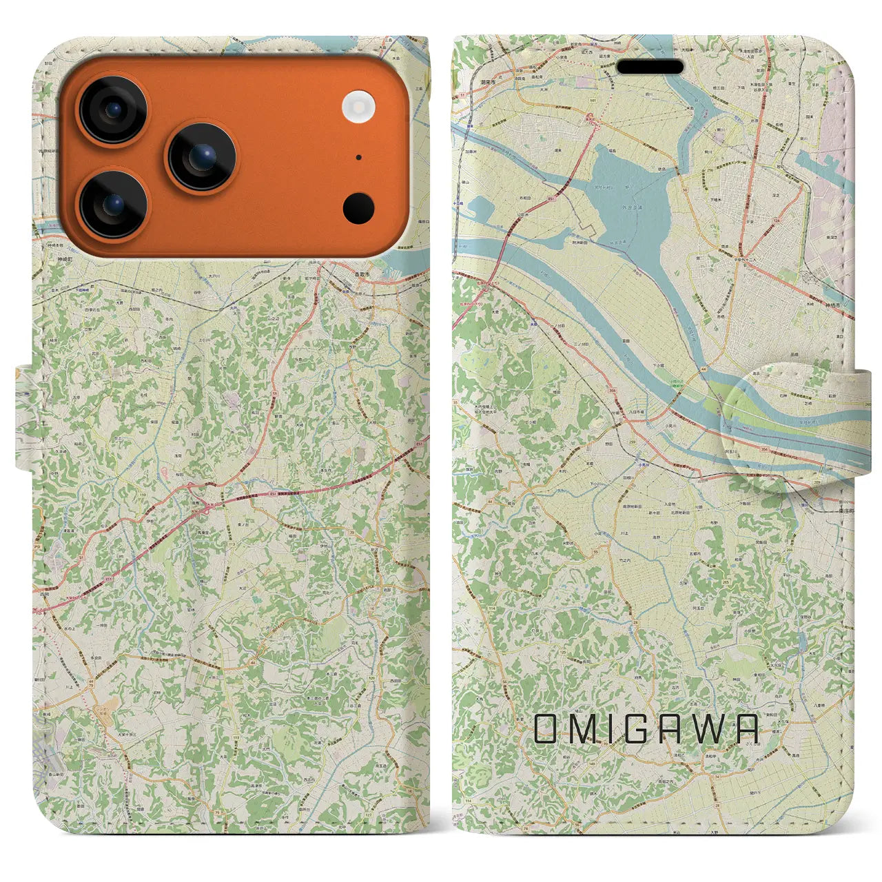 【小見川(千葉県)】地図柄iPhoneケース(手帳タイプ)ナチュラル・iPhone 17 Pro Max 用