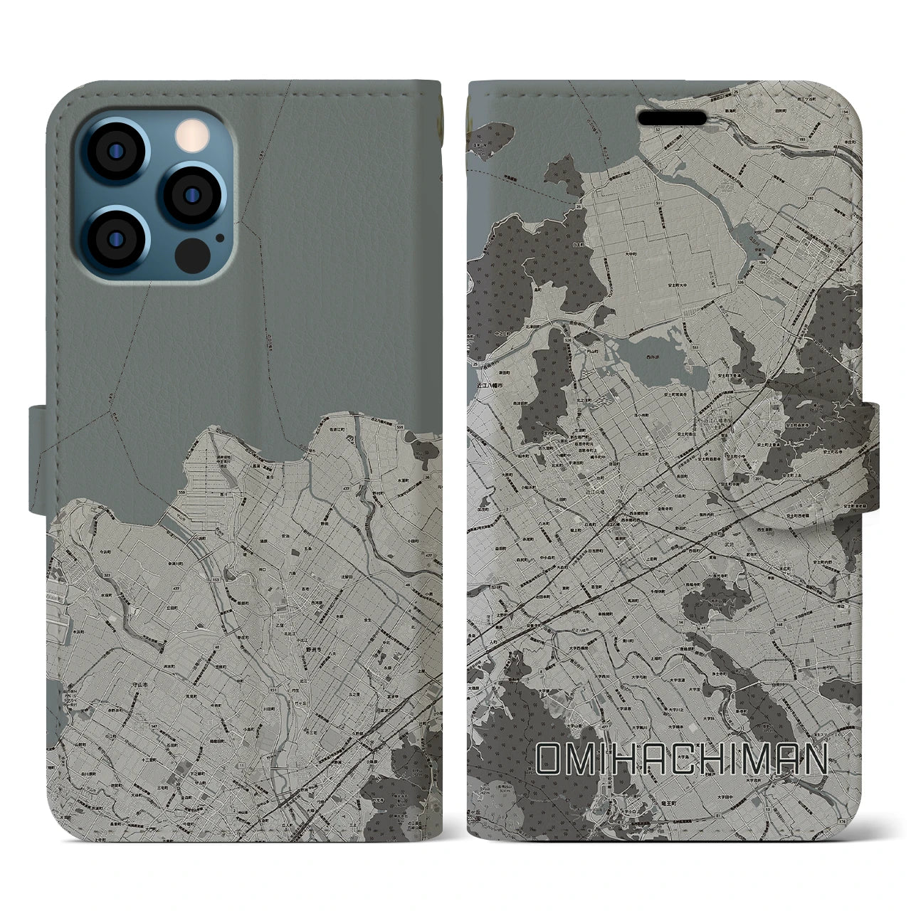 【近江八幡2(滋賀県)】地図柄iPhoneケース(手帳タイプ)