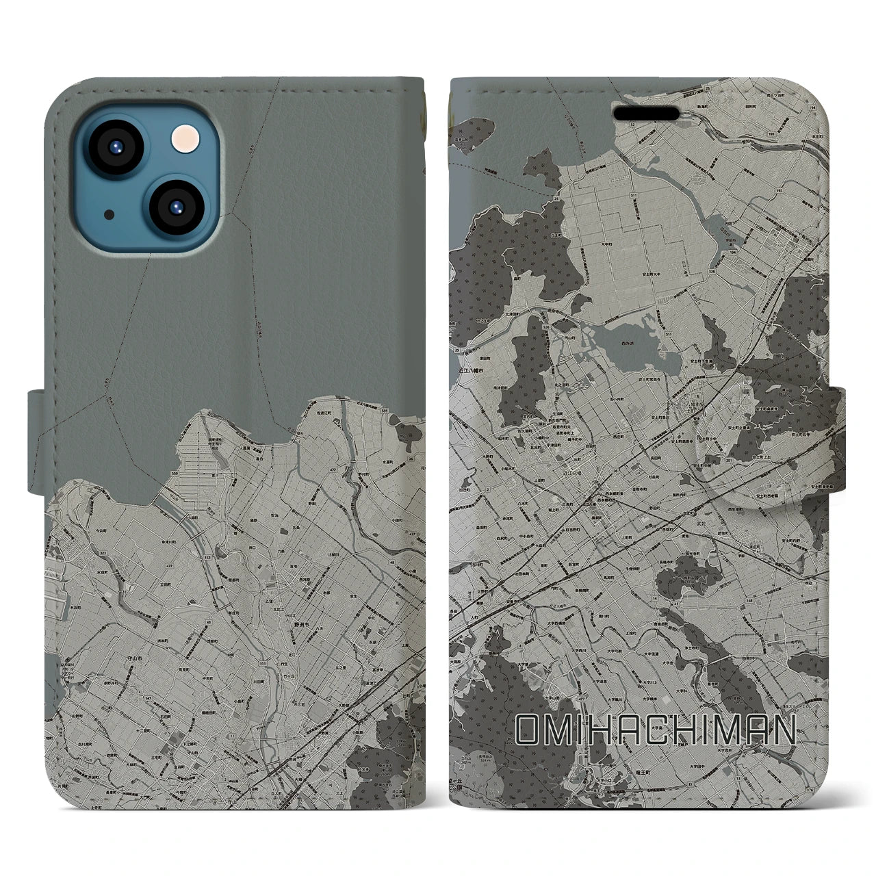 【近江八幡2(滋賀県)】地図柄iPhoneケース(手帳タイプ)