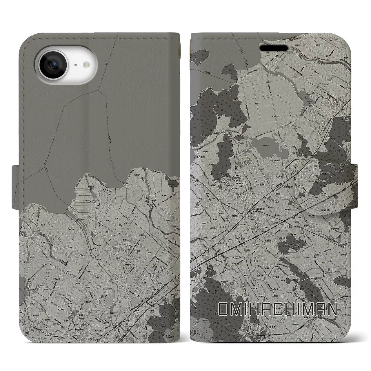 【近江八幡2(滋賀県)】地図柄iPhoneケース(手帳タイプ)