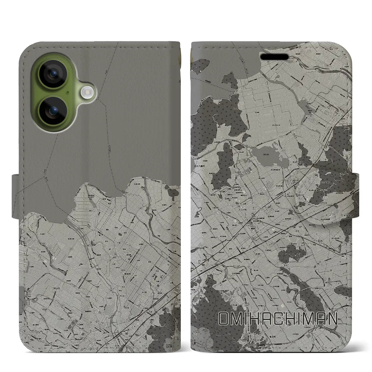 【近江八幡2(滋賀県)】地図柄iPhoneケース(手帳タイプ)