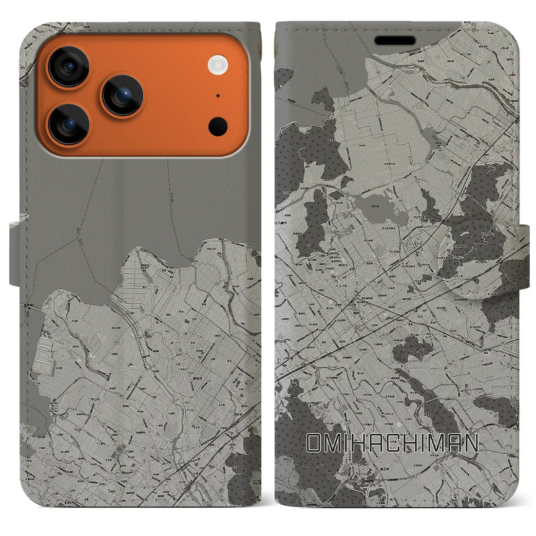 【近江八幡2(滋賀県)】地図柄iPhoneケース(手帳タイプ)