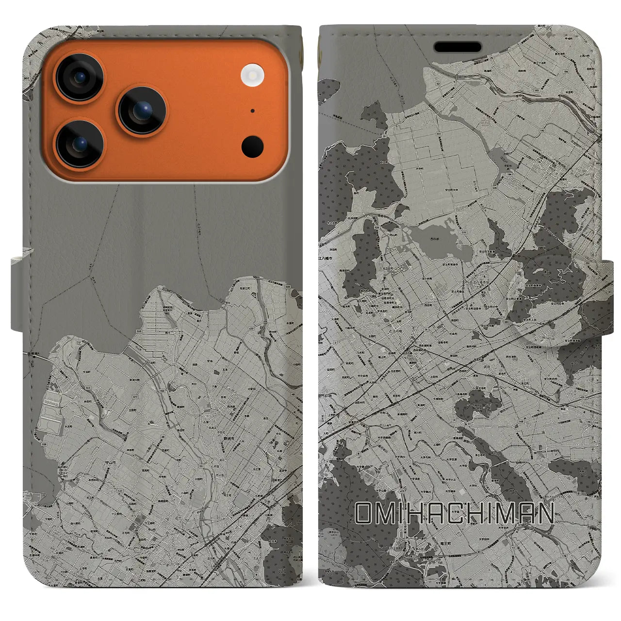 【近江八幡2(滋賀県)】地図柄iPhoneケース(手帳タイプ)