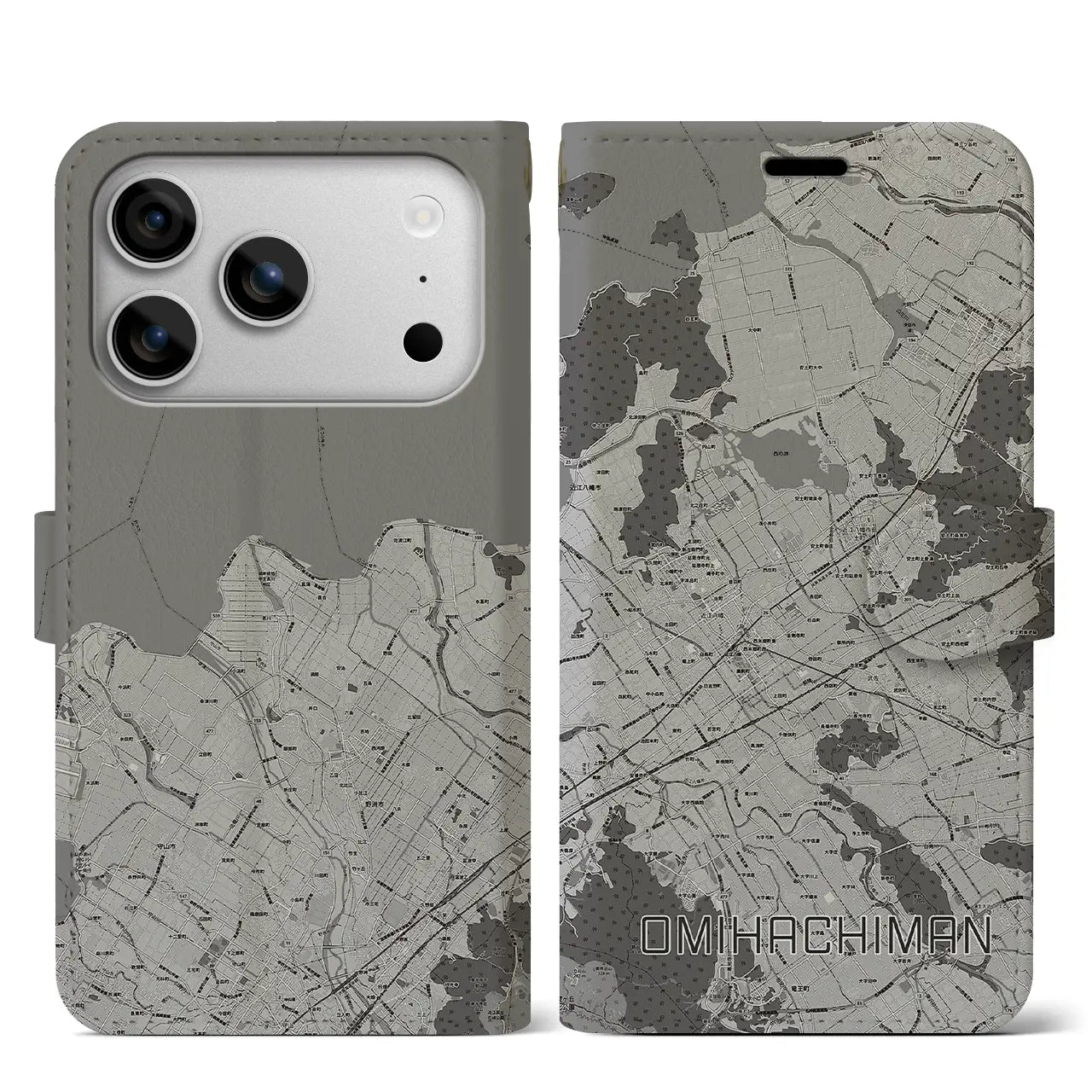 【近江八幡2(滋賀県)】地図柄iPhoneケース(手帳タイプ)