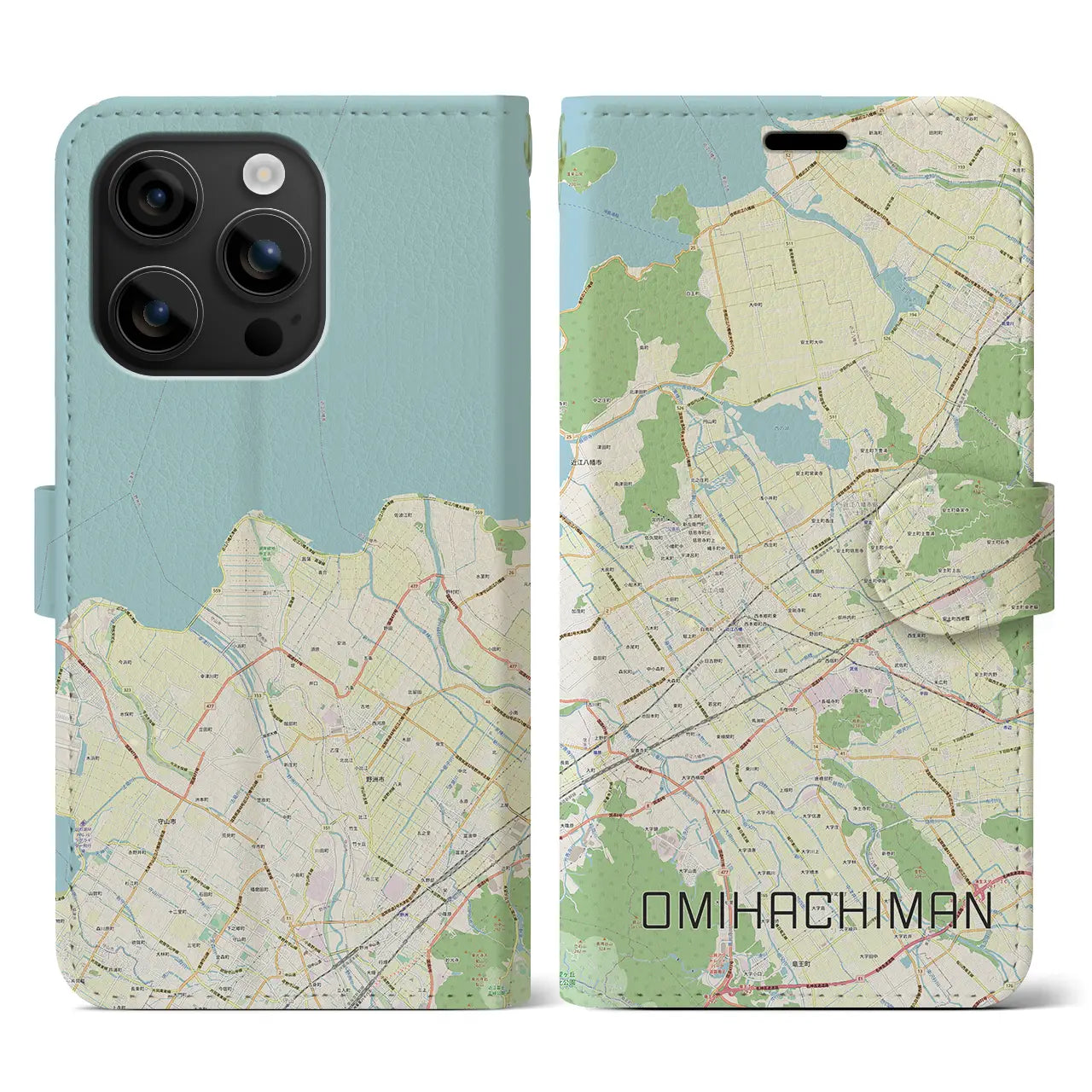 【近江八幡2(滋賀県)】地図柄iPhoneケース(手帳タイプ)ナチュラル・iPhone 16 用