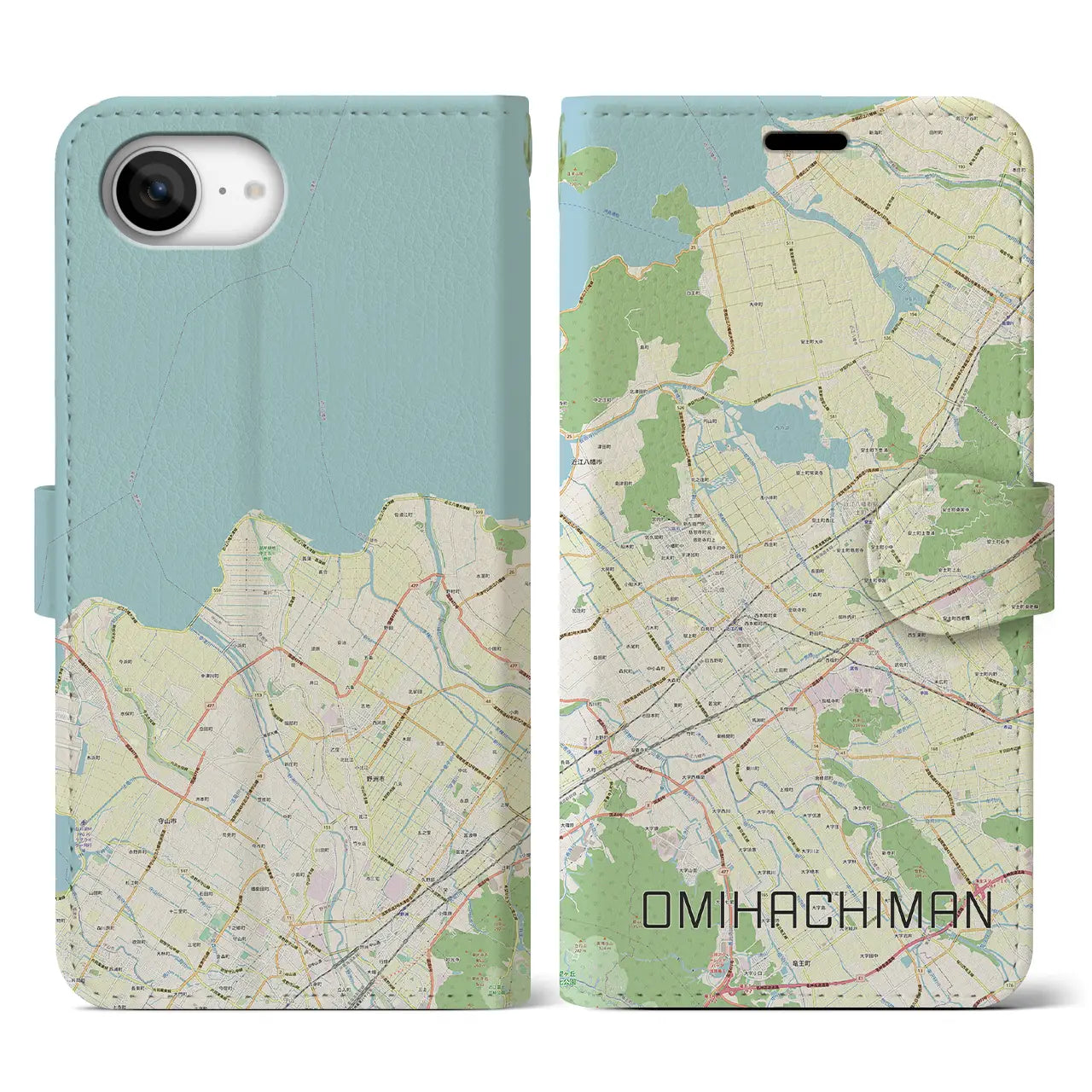 【近江八幡2(滋賀県)】地図柄iPhoneケース(手帳タイプ)