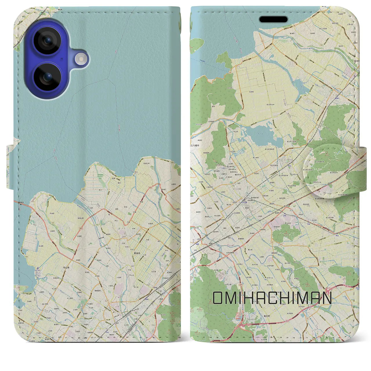 【近江八幡2(滋賀県)】地図柄iPhoneケース(手帳タイプ)ナチュラル・iPhone 16 Pro Max 用
