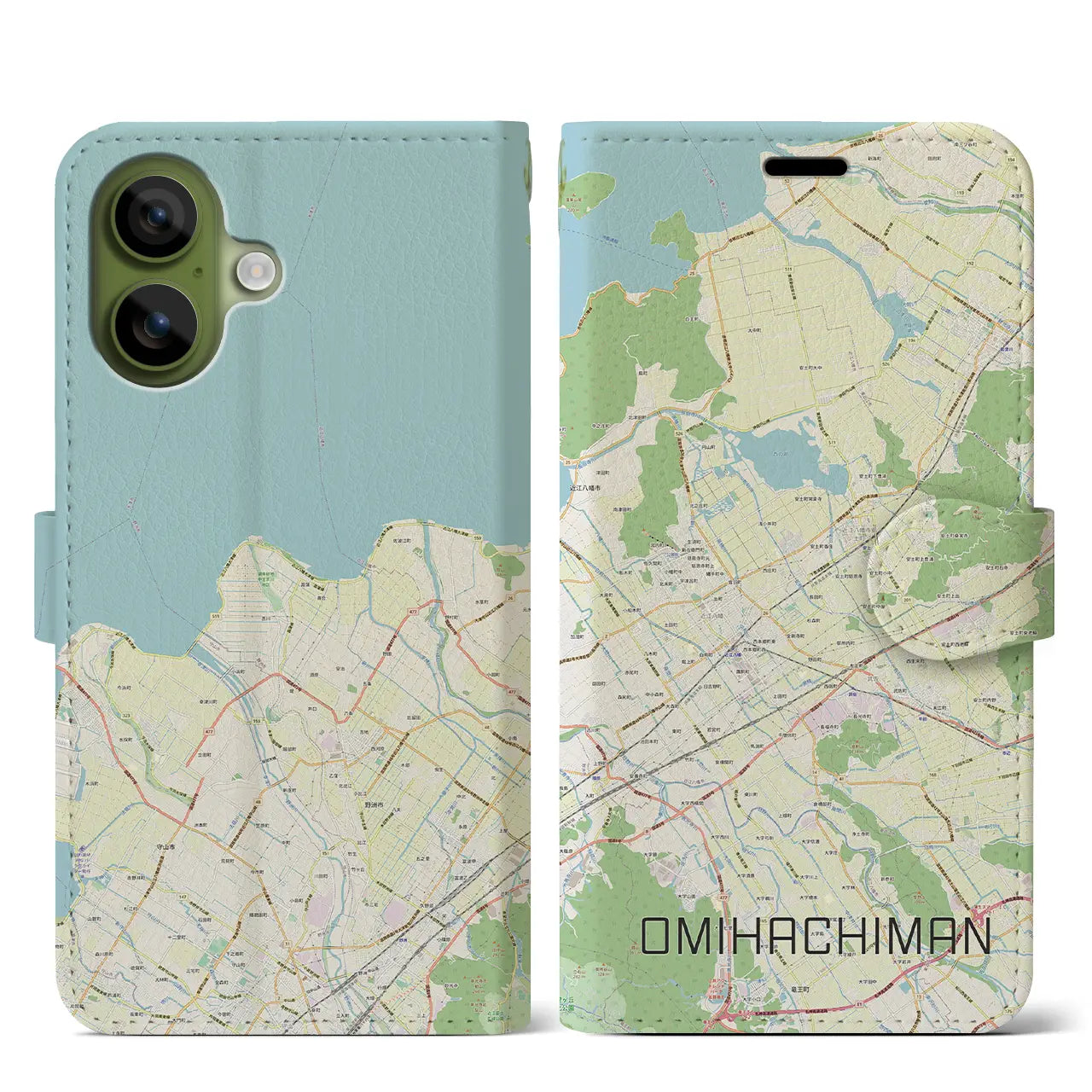 【近江八幡2(滋賀県)】地図柄iPhoneケース(手帳タイプ)