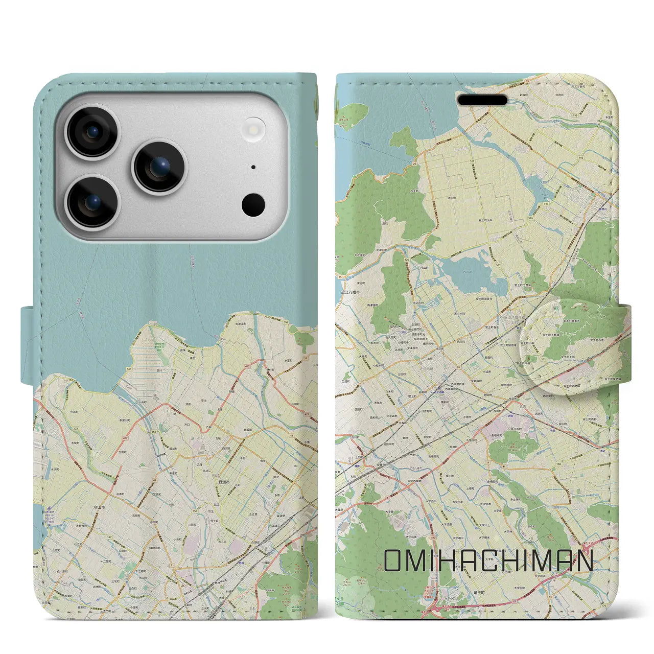 【近江八幡2(滋賀県)】地図柄iPhoneケース(手帳タイプ)