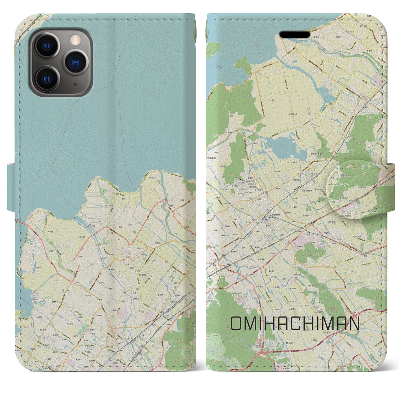 【近江八幡2(滋賀県)】地図柄iPhoneケース(手帳タイプ)