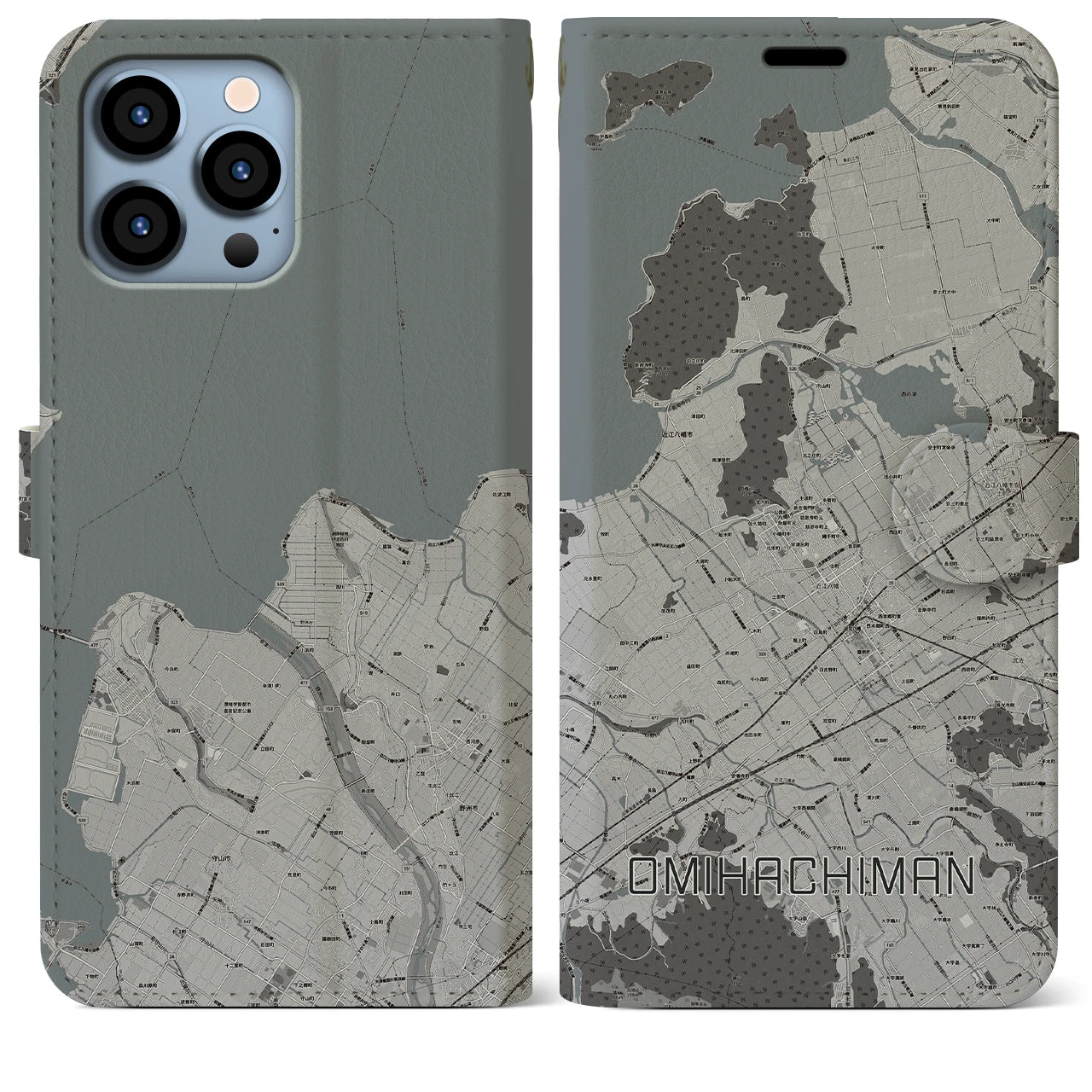 【近江八幡(滋賀県)】地図柄iPhoneケース(手帳タイプ)