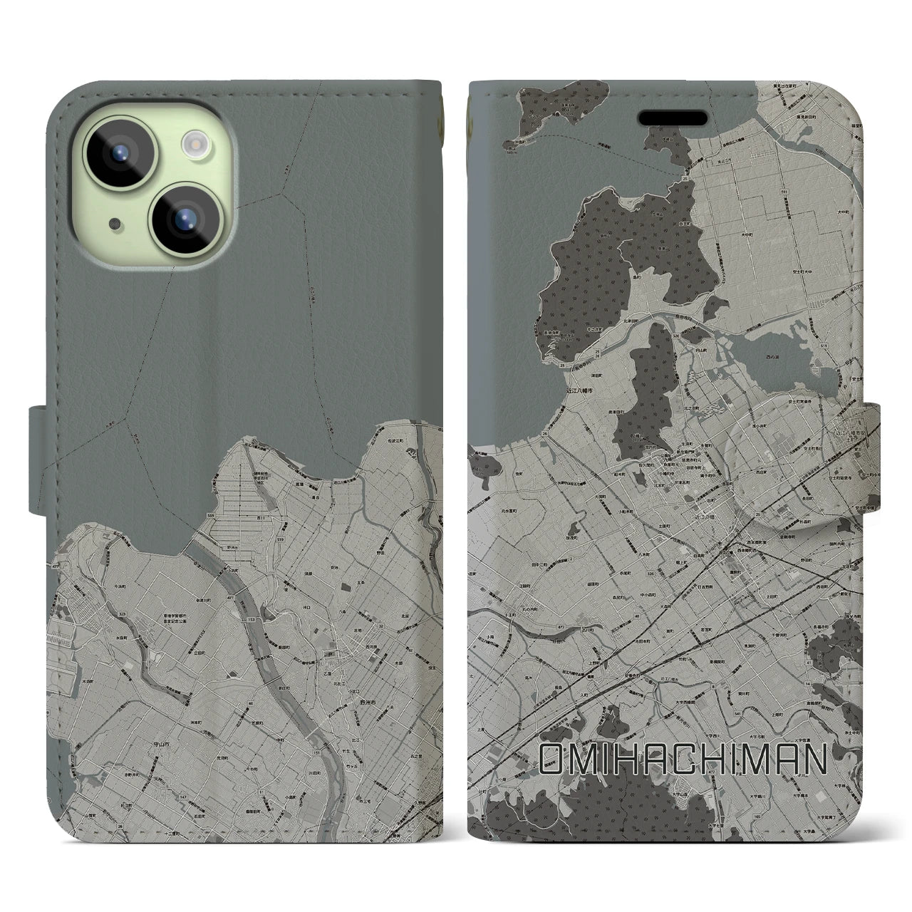 【近江八幡(滋賀県)】地図柄iPhoneケース(手帳タイプ)