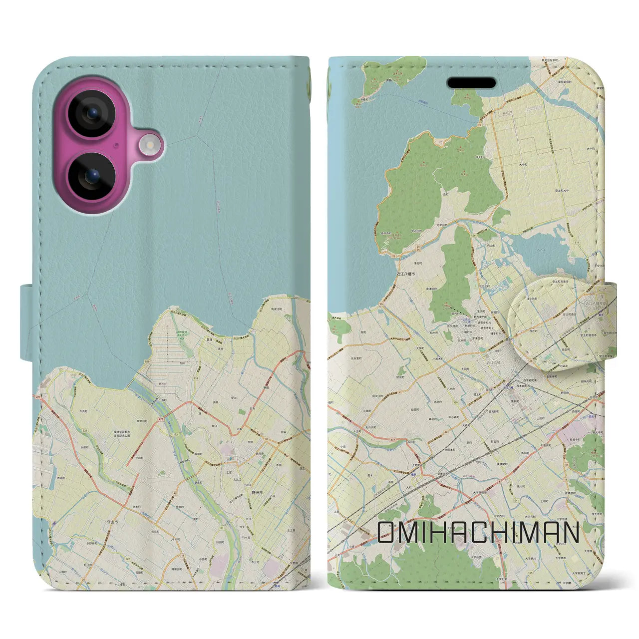 【近江八幡(滋賀県)】地図柄iPhoneケース(手帳タイプ)