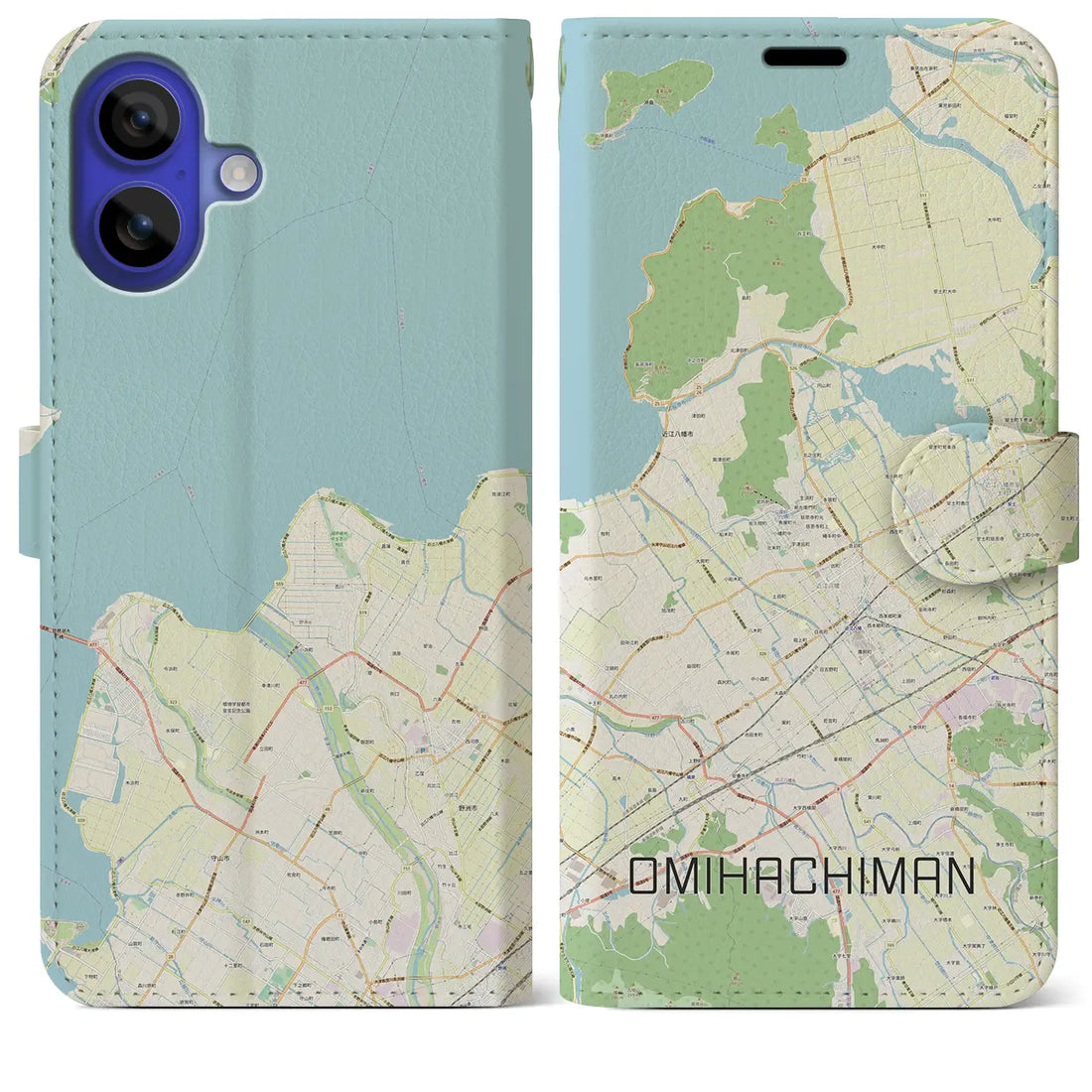 【近江八幡(滋賀県)】地図柄iPhoneケース(手帳タイプ)ナチュラル・iPhone 16 Pro Max 用